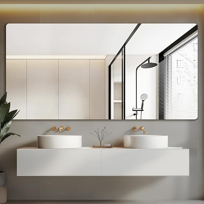 Mirrorons 72 x 36 Frameless Bathroom Mirror, Rounded Corner Bathroom Vanity Mirror, Modern Wall Mounted Vanity Mirror for Living Room, Bedroom, Entryway (Horizontal/Vertical)