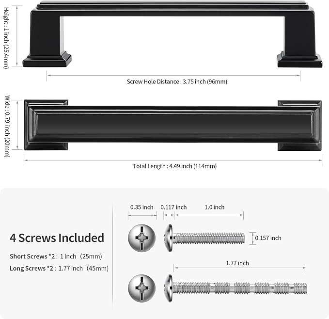 Lardmon 10 Pack 3.75 Inch(96mm) Hole Center Matte Black Modern Cabinet Pulls Kitchen Cabinet Handles Kitchen Cabinet Hardware Timeless Drawer Pulls for Dresser Cupboard Wardrobe, M-Black(3.75x10)