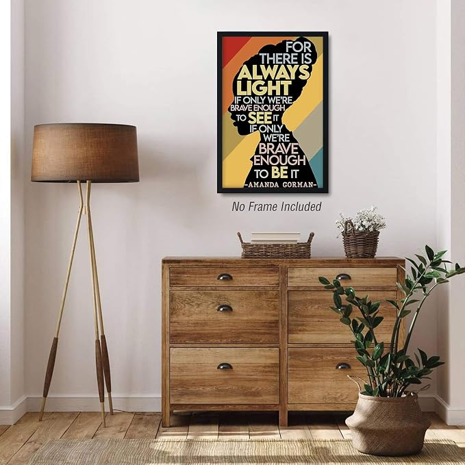 Amanda Gorman Poster Canvas Prints, Poem Amanda Gorman Wall Art The Hill We Climb Poem Poster Inaugural Quote Painting There Is Always Light Art Black History Month Wall Art Decor 16x24 Inch Unframed