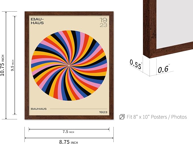Poster Master Bauhaus Poster - Spiral Colors Print - Geometric ART - Abstract ART - Psychedelic Style - Chic Boho - Mid Century Modern - Living Room or Bedroom Decor - 8x10 Brown Framed