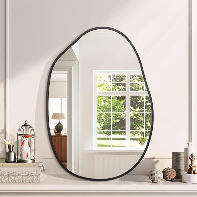 Irregular Wall Mirror, Wall Mirrors Decorative 22"x30" Black Asymmetrical Bathroom Mirrors Aluminum Alloy Frame for Bedroom, Living Room, Cloakroom, Entryway