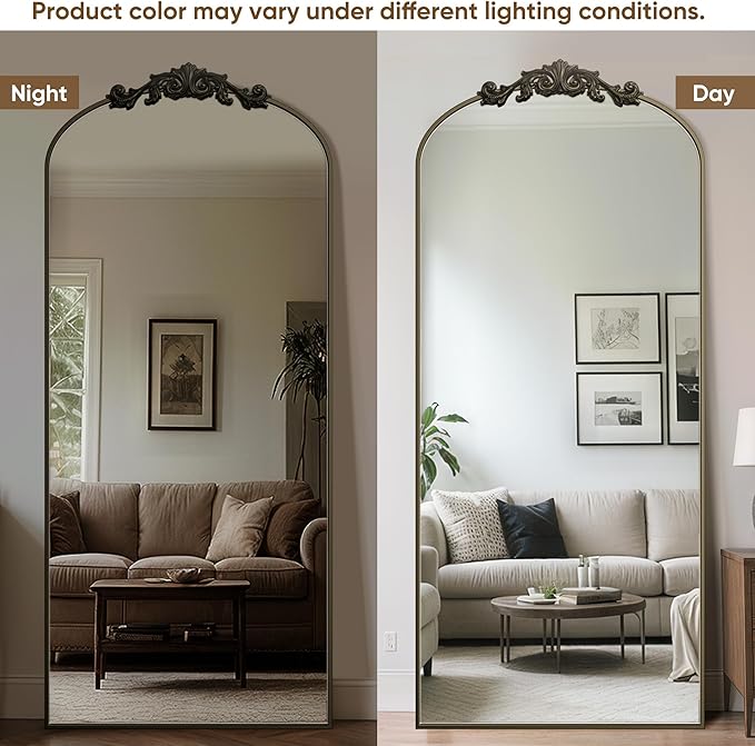 Antok Arched Full Length Mirror, 81"x41" Floor Mirror with Carved, Full Body Mirrors for HomeDecor, Standing/Halling Large Wall Mirror for Bedroom, Living Room, Cloakroom, Bronze, Retro Style