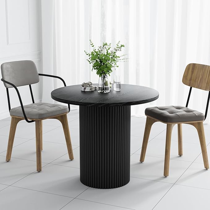 Rophefx Round Dining Table, 35.4" Modern Wood Kitchen Table for 2 to 4, Pedestal Circle Dining Tables, Fluted Dining Table for Leisure, Coffee, Kitchen, Dining Room φ35.4" x 29.9"H (Black Color)