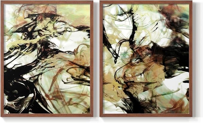Renditions Gallery Set of 2 Peel & Stick Framed Prints, Abstract Wall Art, Vaping Smoke Design Wall Decor, Re-Stickable - Ready to Hang - 16"x20" - Walnut Frame LT588