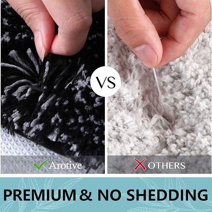 Arotive Microfiber Bathroom Rugs, Shaggy Soft and Absorbent Bath Rug, Non-Slip, Thick Plush Machine Washable Dry Bath Mats for Bathroom, Tub and Shower, 70x46, Black, Rectangular