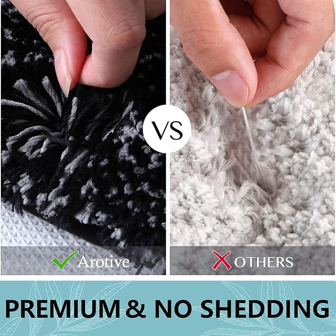 Arotive Microfiber Bathroom Rugs, Shaggy Soft and Absorbent Contour Toilet Rugs, Non-Slip, Thick Plush Machine Washable Dry Bath Mats for Toilet Base, 24x20, Black, U-Shape