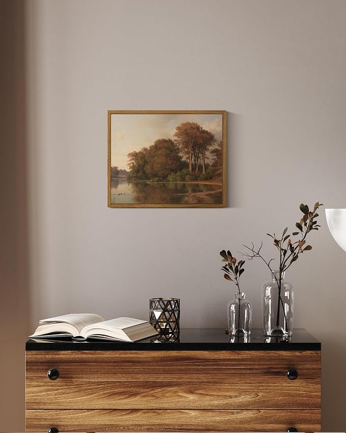 ARPEOTCY Vintage Framed Canvas Wall Art, Fall Living Room Autumn Scenery Pictures Wall Decor, Prints Art, Kitchen Landscape Paintings Farmhouse Retro Country Pictures, 9x11 Inch