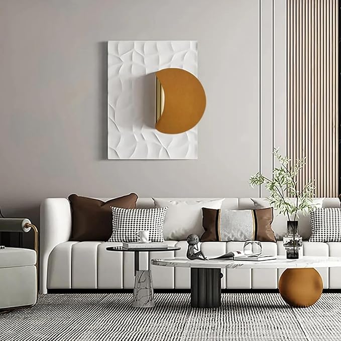 homary Large Modern Metal Wall Art, 3D Geometric Gold Abstract Rectangle Wall Sculpture, Contemporary Wall Hanging Decor for Living Room, Bedroom, Office, Entryway (White & Orange)