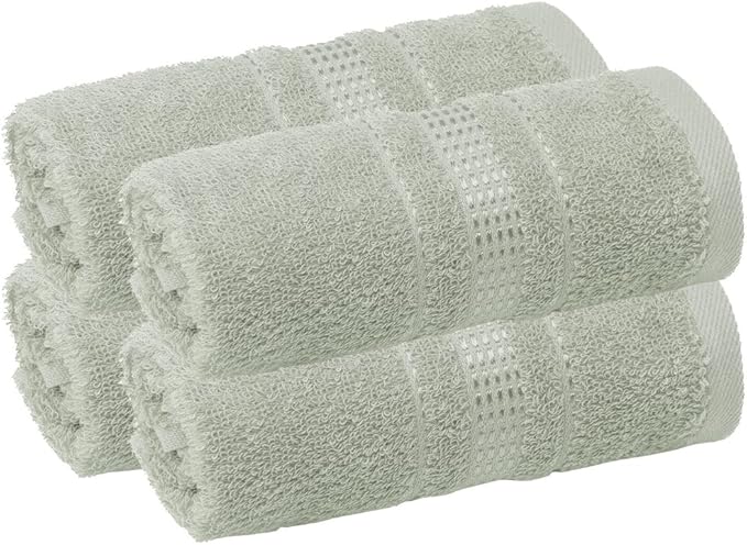 Melissa Linen 4-Pack Fingertip Towels, 100% Turkish Cotton Soft Hand Towels for Bathroom & Face, 12 x 18 in, Ultra Absorbent - Sage Green (Muted with Gray Undertones)