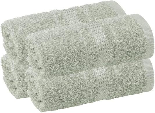 Melissa Linen 4-Pack Fingertip Towels, 100% Turkish Cotton Soft Hand Towels for Bathroom & Face, 12 x 18 in, Ultra Absorbent - Sage Green (Muted with Gray Undertones)