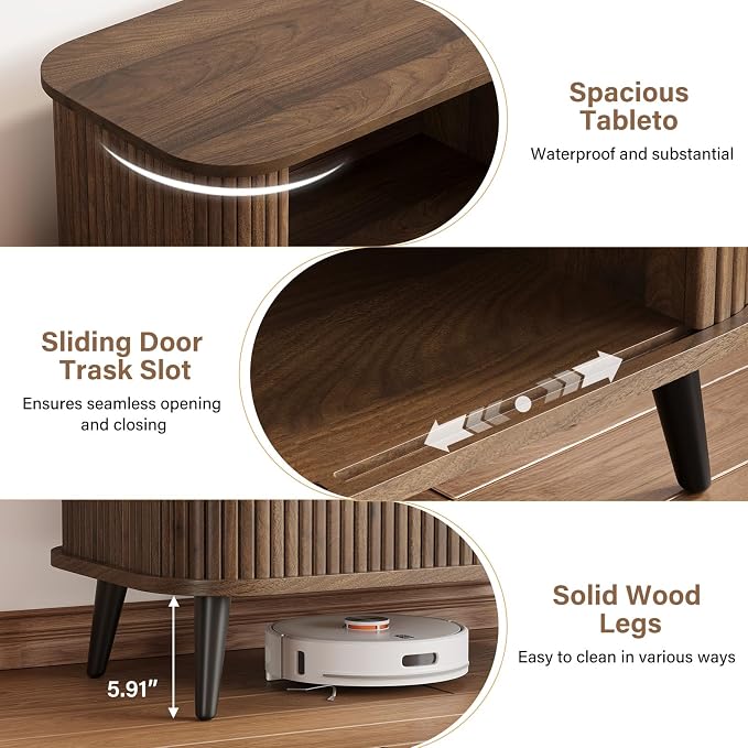 Svimi Accent Cabinet with Sliding Doors - Walnut Sideboard Buffet Cabinet with Storage for Coffee Bar, Console Table - MCM Design Bar Cabinets for Modern Home Décor Set 3