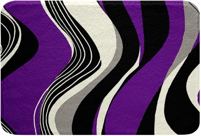 Feelyou Purple and Gray Black White Bath Rugs Modern Abstract Geometric Bathroom Rugs Kids Boys Girls Teens Stripe Line Pattern Decor Bath Mats for Bathroom 16"x24" Bathroom Accessories