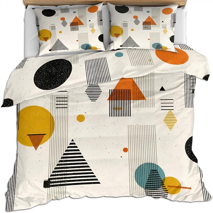 Middle Ages Abstract Duvet Cover California King, Retro Beige Bedding Set 3 Piece Bedroom Decor Modern Minimalism Patterned Comforter Cover with Zipper Ties & 2 Pillowcases
