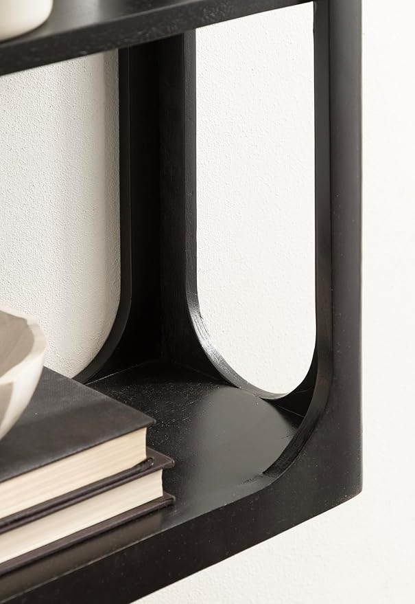 Kate and Laurel Dahl Modern Mango Wood Tiered Wall Shelf, 18 x 7 x 22, Black, Decorative Over The Toilet Shelf for Use as Bathroom Storage or Living Room Display Shelving