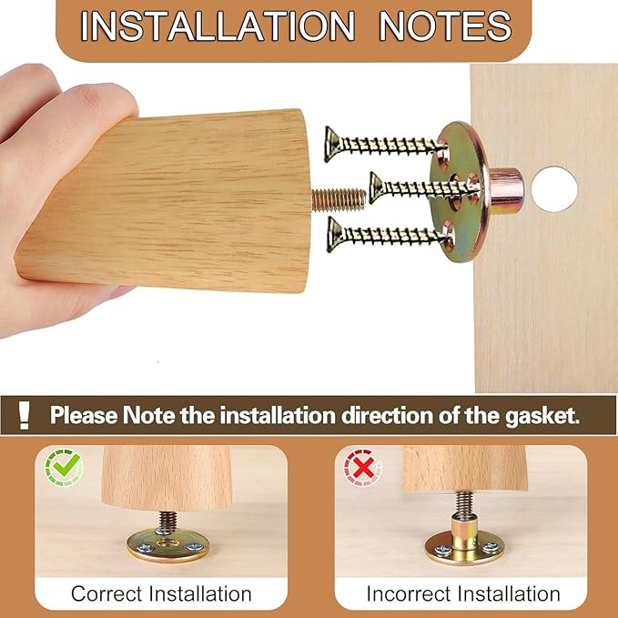 6 Inches Round Solid Wood Furniture Legs Set of 4, Natural Wooden Replacement Feet with Threaded 5/16'' Hanger Bolts for Sofa, Couch, Armchair, Cabinet, TV Stand, Ottoman and Dresser