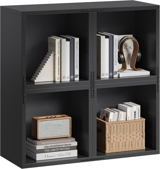 Homkdom 4 Cube Storage Organizer, DIY Book Shelf with Open Shelves, Stackable Cube Bookcase with Anti-Tip Design, Bedroom, Office, Dorm, Black