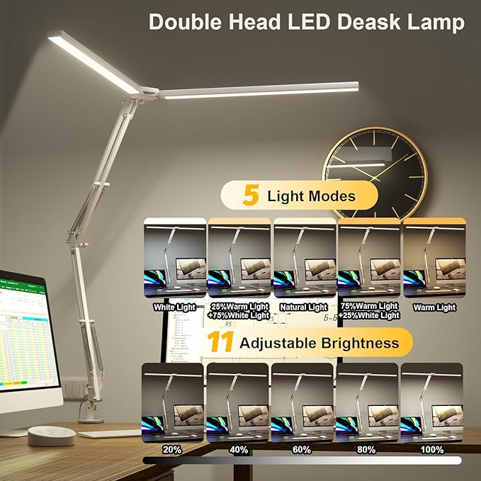 SKYLEO Desk Lamp - LED Desk Light - 5 Color Modes X 11 Brightness Levels, Timmer & Memory Function, Eye Caring, Easy Installation