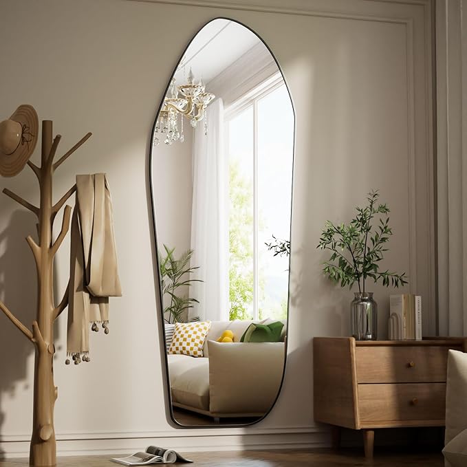 Full Length Mirror - 67"x24" Irregular Diamond Shaped Floor Mirror Aluminum Frame Floor Mirror Full Length for Bedroom Living Room Cloakroom Decor Black