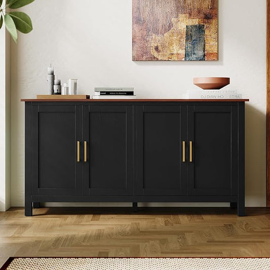 ARTPOWER Large Sideboard Buffet Cabinet with Storage, 60" Accent Cabinet Modern Buffet Table with Adjustable Shelf, Credenza Black Storage Cabinet for Dining Room, Living Room, Kitchen, Entryway