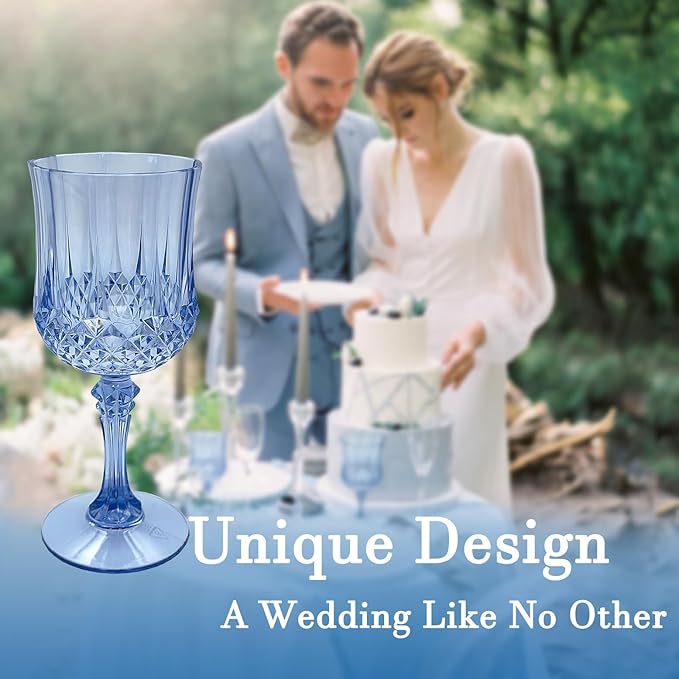 Plastic Wine Glasses, Plastic Goblets Vintage Style Cordial Drinking Glasses for Valentine’s Day, Wedding Reception, Grand Event Party Supplies (100, Blue)