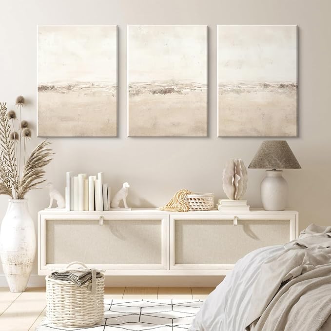 Baccone Beige Abstract Wall Art Set of 3 Neutral Canvas Wall Art Prints Boho Abstract Picture Modern Abstract Art Wall Decor Minimalist Artwork for Living Room Beroom Decor 16x24 Inch Wrapped Canvas
