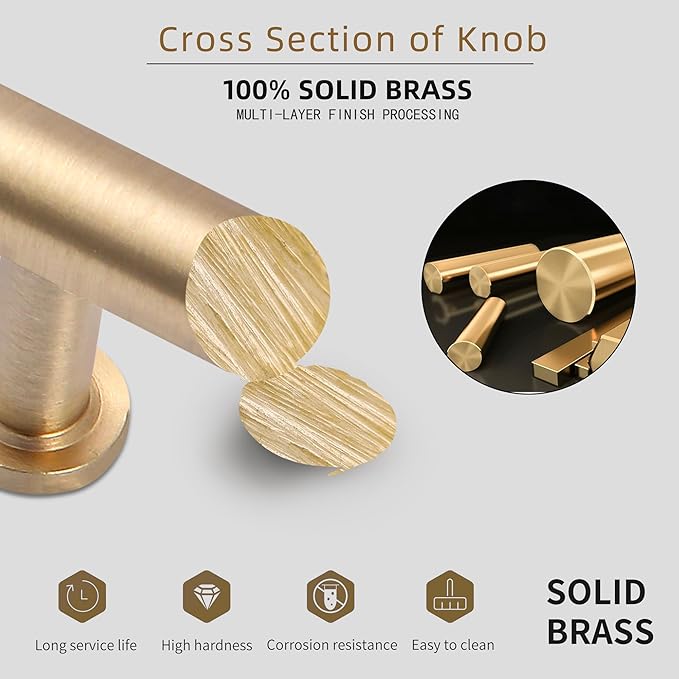SALISENG-2 Pack Gold Kitchen Cabinet Handles, Brushed Brass Pulls for Dresser Drawer Cupboard Closet, 6.3 Inches Bedroom Bathroom Cabinet Door Pulls Kitchen Hardware