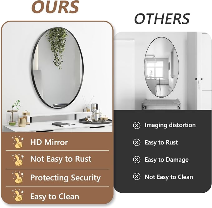 Oval Wall Mirror, 20"x28" Black Oval Vanity Mirror, Bathroom Mirror of Metal Frame, Home Decorative Wall Mounted Mirror for Bathroom, Living Room, Entryway, Vanity