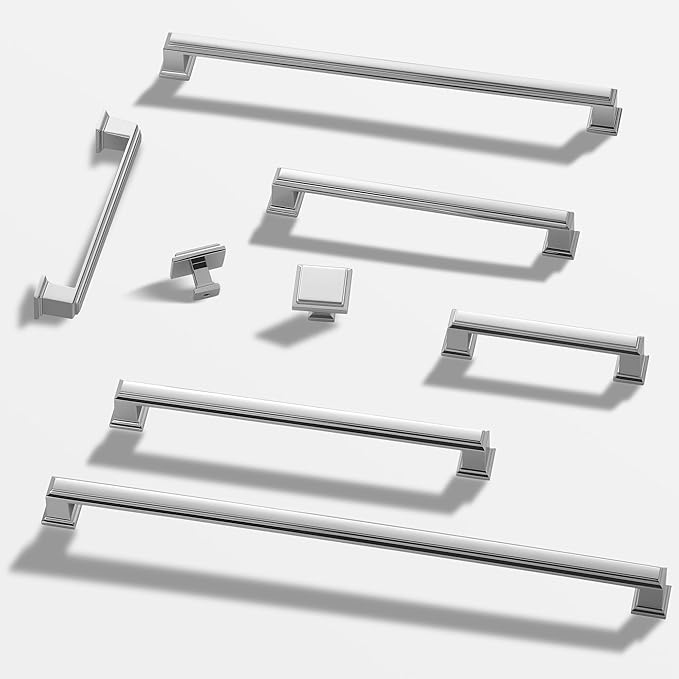 Lardmon 10 Pack 5 Inch(128mm) Hole Center Polished Chrome Modern Cabinet Pulls Kitchen Cabinet Handles Kitchen Cabinet Hardware Timeless Drawer Pulls for Dresser Cupboard Wardrobe, Chrome(5x10)