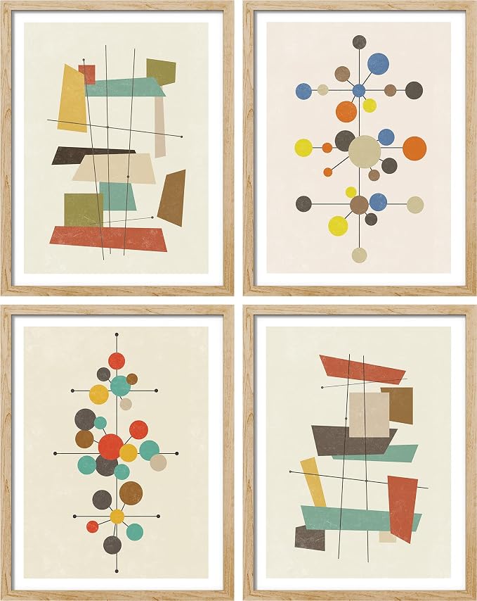 SIGNWIN Adhesive Canvas Poster Mid-Century Modern 1960s Vintage Nordic Polygons Abstract Geometric Digital Art Modern Art Decorative Zen Multicolor Minimalism for Bedroom - 8"x10"x 4