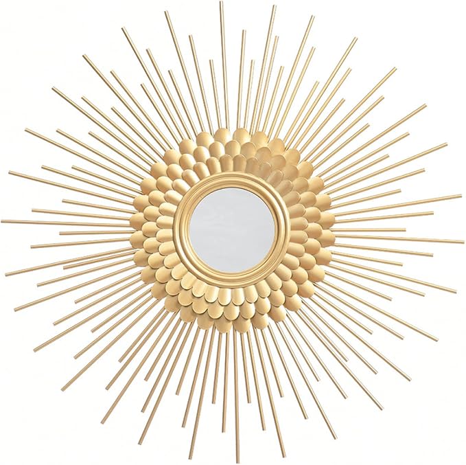 Gold Sunburst Wall Mirror, Boho Home Decorative Mirror Mordern Round Mirror for Living Room/Bedroom/Bathroom/Entryway, 24 Inch