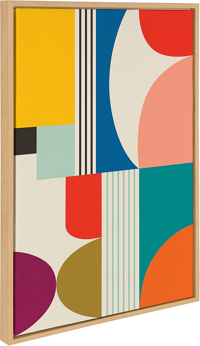 Kate and Laurel Sylvie Mid Century Modern Pattern Framed Canvas Wall Art by Rachel Lee of My Dream Wall; 23x33 Natural; Colorful Abstract Art Print for Wall