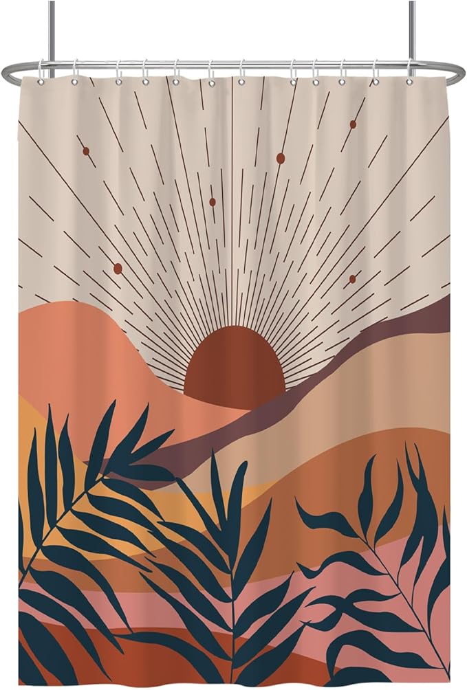 Baocicoo Boho Abstract Sun Shower Curtain Mid Century Sunrise Mountain Shower Curtain for Bathroom Minimalist Aesthetic Bathroom Decorations Waterproof Curtain for Bath with Hooks 72x96 Inches