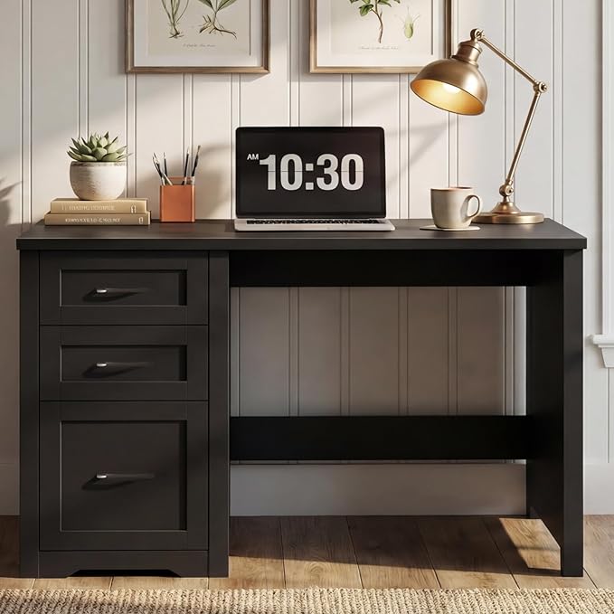 Vabches Farmhouse 47” Executive Desk with File Drawer, Mutual Installation Rustic Computer Desk with 2 Storage Drawers,Office Home Workstation for Work Study Writing, Black