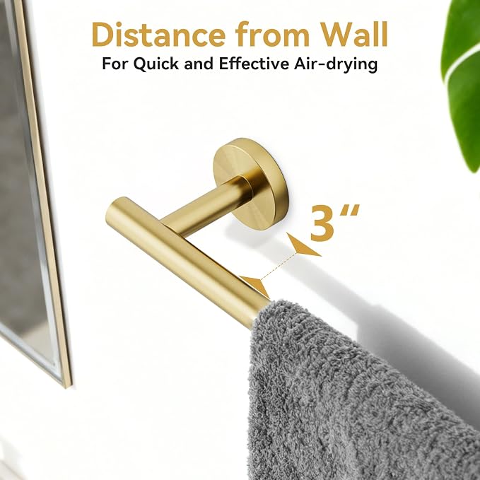 Brushed Gold Towel Bar, 18 Inch Bathroom Towel Rack (Total Length 20-Inch), Towel Holder Wall Mounted, Thicken SUS304 Stainless Steel Towel Rod Modern Home Decor