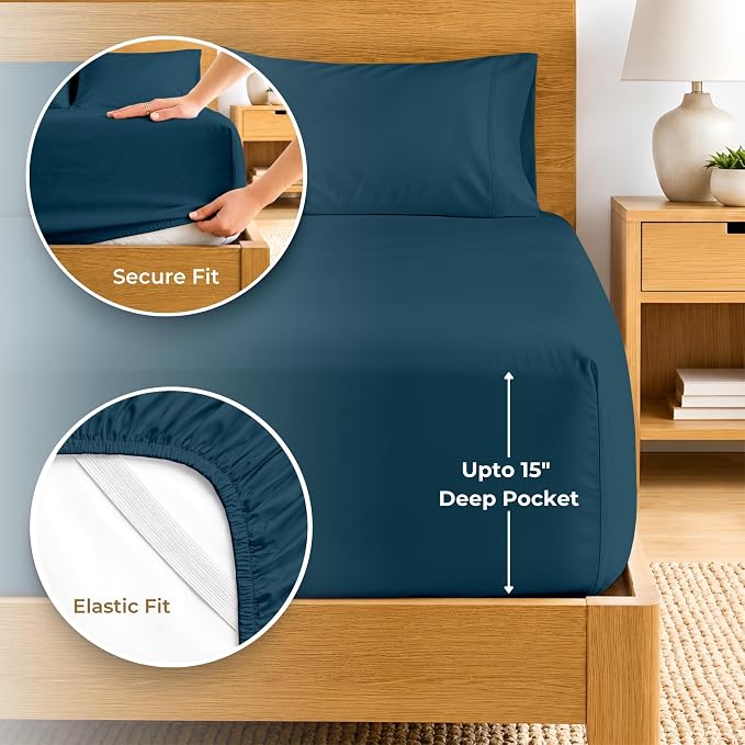SGI bedding RV Short Queen Sheet Set 60x75, 600 TC Egyptian Cotton, 4 Piece Luxury Hotel Collection, Ultra Soft & Breathable, Fits RV Mattress Camper & Trailer, 15 Inch Pocket, Teal