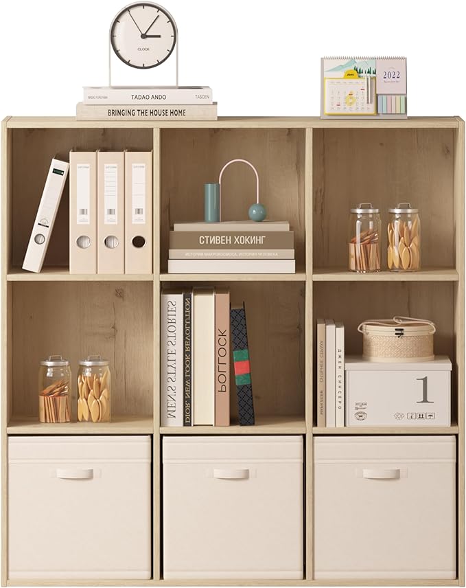 9 Cube Storage Organizer, Wooden Cube Shelves with Closed Back Panel, Reversible Bookcase, Cubes Closet Organizer for Home, Living Room, Kids Room, Office, Bedroom, Study, Hallway