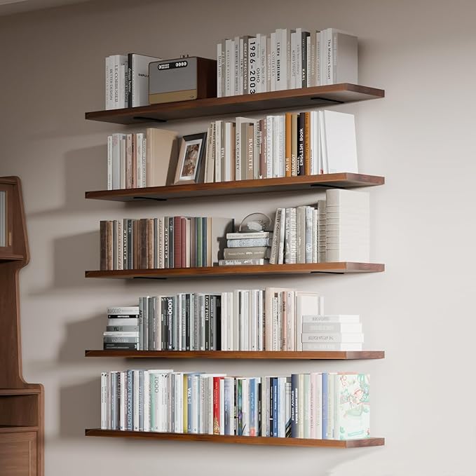 5 Tier Book Shelf,48 inch Long Floating Shelf for Wall,Adjustable Large Bookcase,Wall Mounted Bookshelf for Books/Lego/Plants