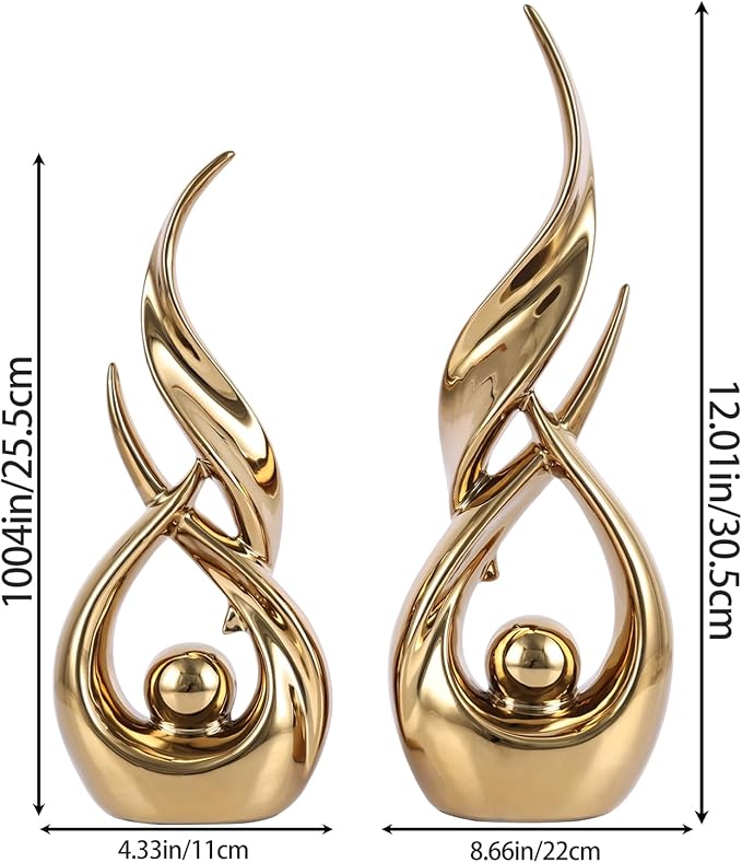 DOVDOV 2-Piece Abstract Gold Home Decor Set, Ceramic Abstract Sculptures, Modern Art Pieces, Suitable for Coffee Table Tops, Office Bookshelves, Dining Table Centers, and entryway Decor.
