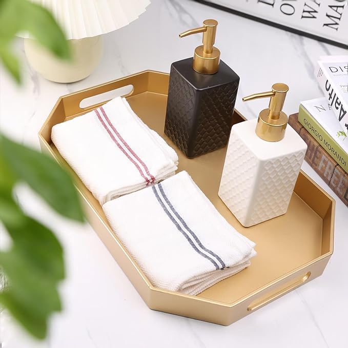 Gold Decorative Tray with Handles, Versatile Serving Tray for Coffee Table, Ottoman, Ideal for Serving, Displaying, Organizing, 15.7"*10.2"*1.57"
