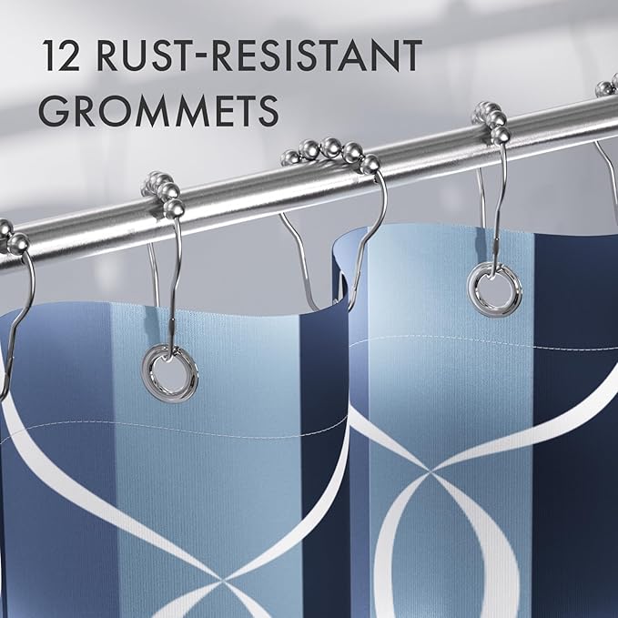 AmazerBath Shower Curtain Blue, Geometric Cloth Shower Curtain Sets with 12 Shower Curtain Hooks, Luxury Hotel Quality Washable Farmhouse Polyester Fabric Fall Bathroom Shower Curtains, 72x72 Inches