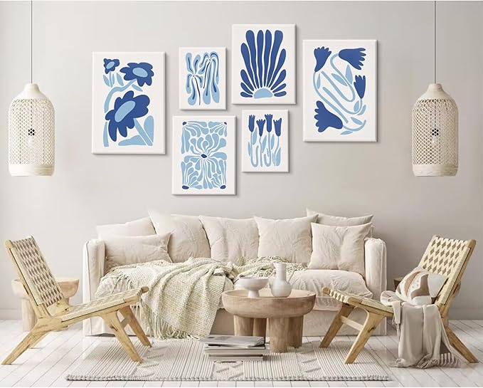 Matisse Flower Wall Art Prints Blue Abstract Wall Decor Aesthetic Matisse Canvas Wall Art Picasso Gallery Posters Matisse Preppy Pictures Flower Paintings for Bathroom 12x16 Inch Set of 6 Ready to Hang