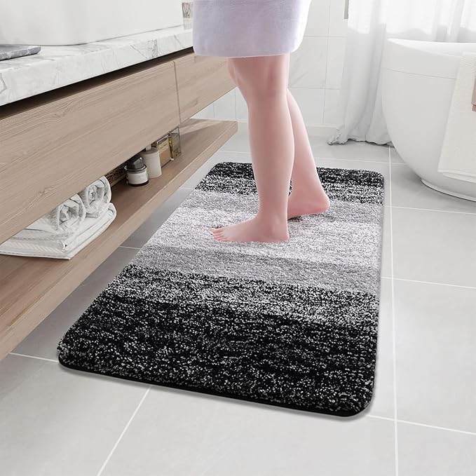 Arotive Microfiber Bathroom Rugs, Shaggy Soft and Absorbent Bath Rug, Non-Slip, Thick Plush Machine Washable Dry Bath Mats for Bathroom, Tub and Shower, 40x24, Black, Rectangular