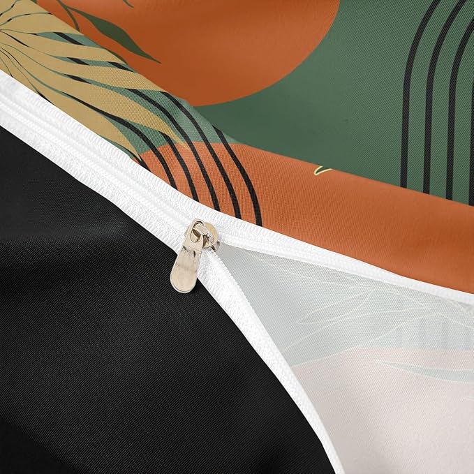 Erosebridal Abstract Modern Sun Duvet Cover Twin for Kids Boys Girls,Geometric Leaves Comforter Cover,Minimalist Aesthetic Bedding Set,Mid Century Green Orange Bed Set 2 Pcs Bedroom Decor