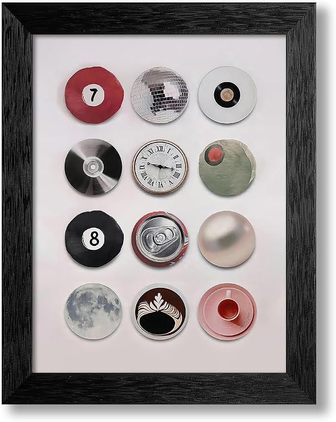 Disco Lucky 8 Ball Poster Trendy Music Record Aesthetic Wall Art Modern Preppy Cool 7 Ball Prints Bar Cart Wall Decor for Living Room 012X16 inch Black Framed