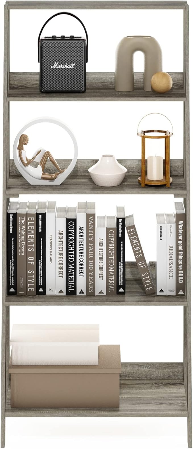 Furinno Ladder Bookcase Display Shelf, 5-Tier, French Oak