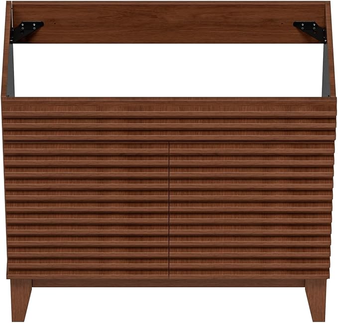 ROOMTEC 36" Bathroom Vanity, Mid-Century Freestanding Bathroom Cabinet Vanity with Storage, Particleboard Frame with Wood Grain Laminate, Walnut (Sink Basin Not Included)