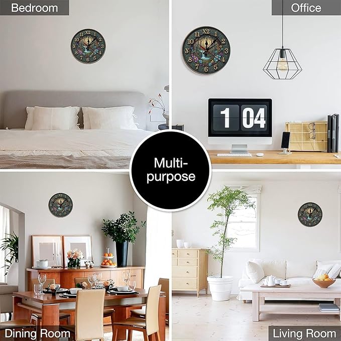 Whimsical Enchanted Forest Wall Clock, Silent Non Ticking Wooden Frameless Battery Operated Decor, Ideal Gift for Home Office Bedroom Kitchen