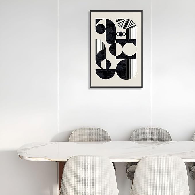 LZMXWX Vintage Geometric Face Motivational Poster Black And White Bauhaus Scandinavian Canvas Wall Art Minimalist Abstract Prints Painting For Home Bedroom Dorm Wall Decor 24x36in Framed