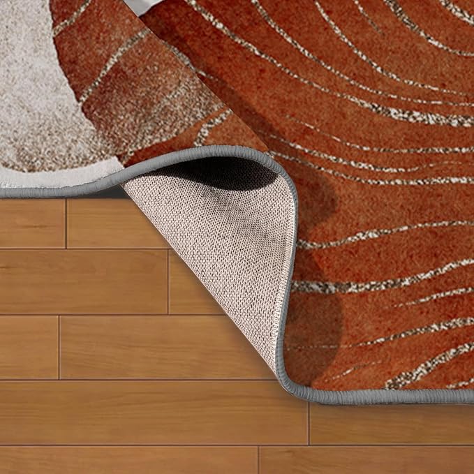 Ansouyi Orange Blue and Gold Non-Slip 5x7 ft Area Rugs, Washable Rug Carpet for Living Room, Terracotta Abstract Modern Art Home Decor Rugs for Game Room Classroom Bedroom Dining Kindergarten Room