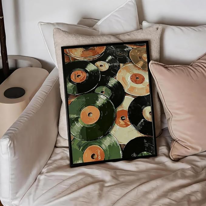 Music Vinyl Records Poster Vintage Abstract Mid Century Wall Art Modern Trendy Canvas Aesthetic Prints for Living Room Bedroom Wall Decor 012X16 inch Aluminum Framed Music Lovers Gifts
